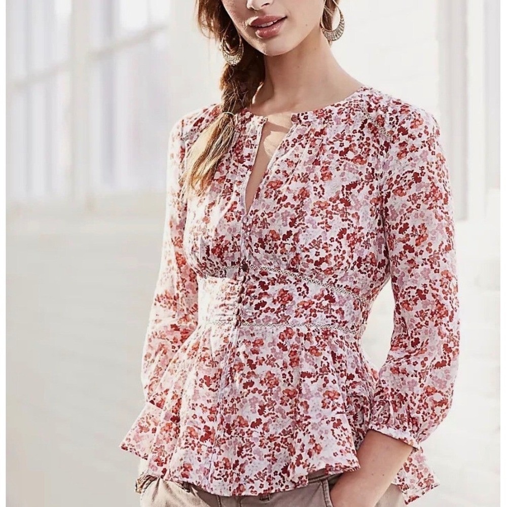 Moulinette Soeurs Peplum Top 0 XS Floral Silk Cotton Blend Cottagecore